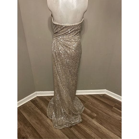 Monique Lhuillier Strapless Sequin-Embellished Draped Gown - Picture 7 of 8